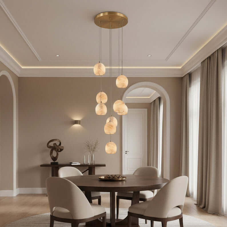 Auris 9-light marble chandelier full fixture view Main image