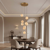Auris 9-light marble chandelier full fixture view