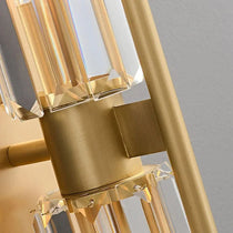 Close-up of the solid brass body on the Gio crystal sconce
