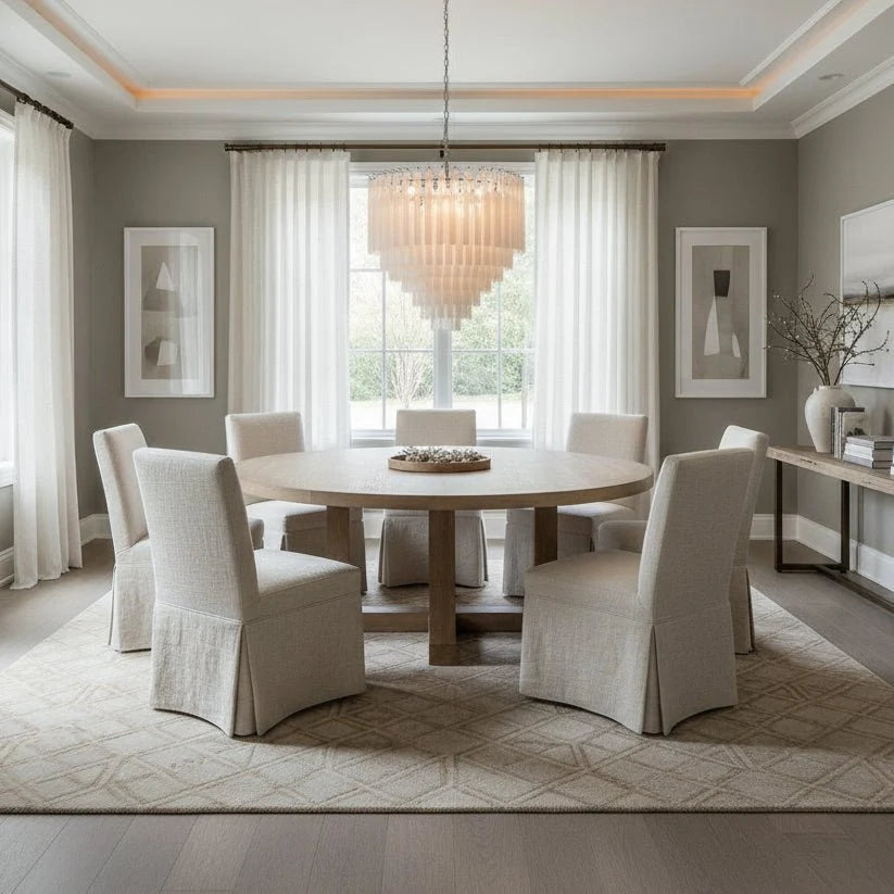 Lucienne frosted crystal chandelier illuminated with a soft shimmer