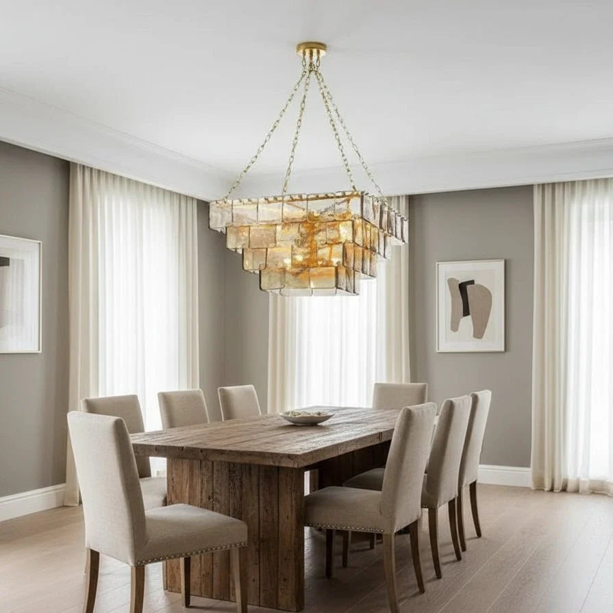 Welle clear glass chandelier on polished steel full view Main image
