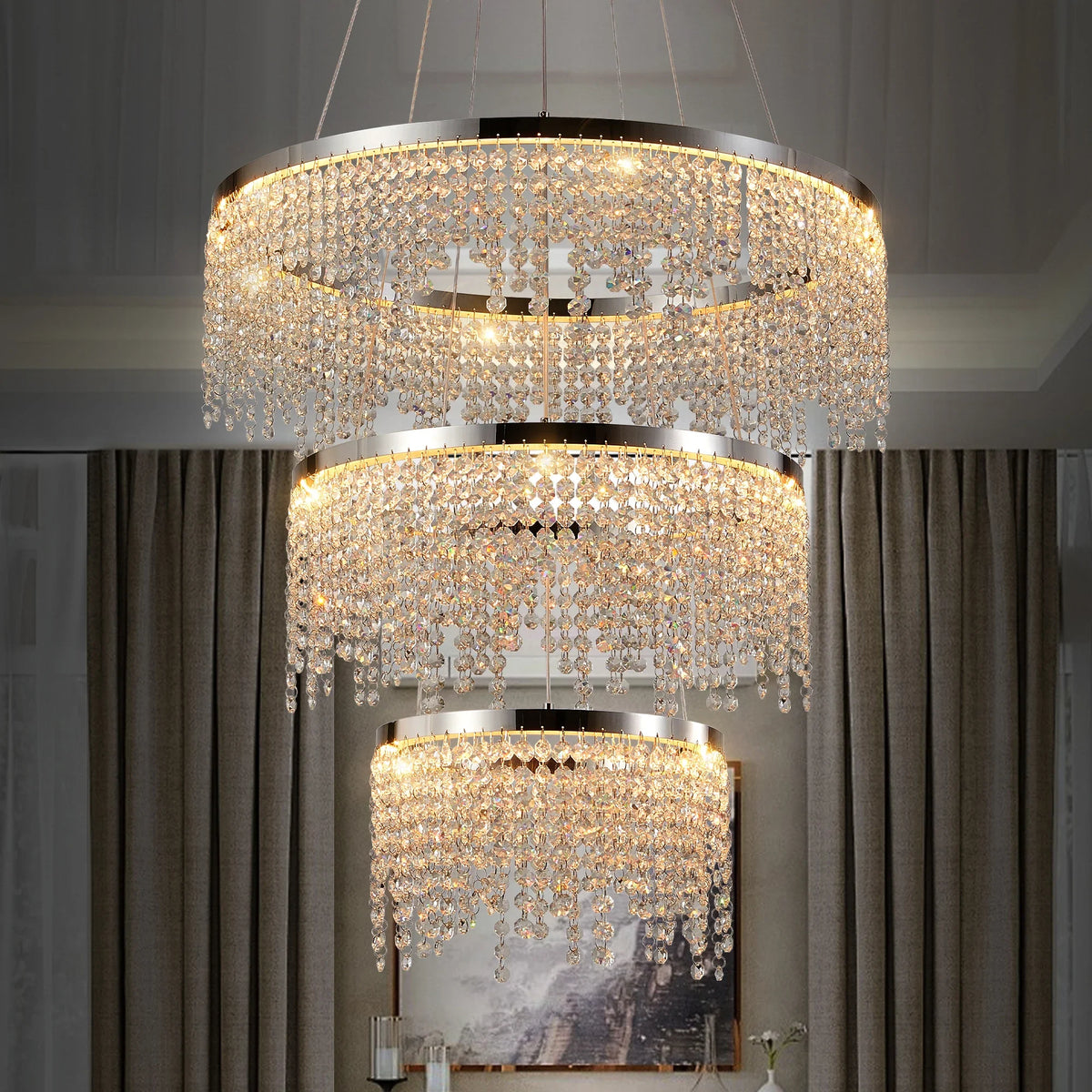 Alleri crystal foyer chandelier in a grand entryway Main image