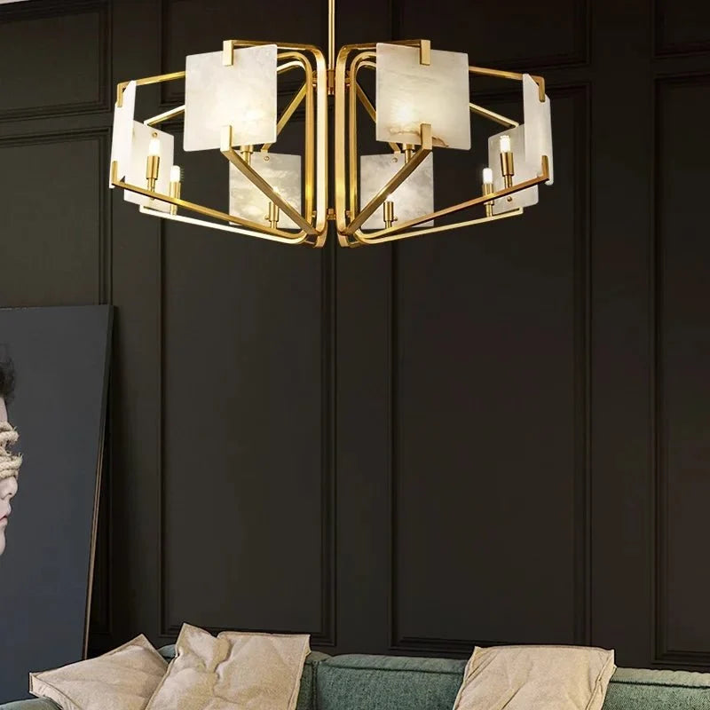 Jeff Morgan modern chandelier illuminated