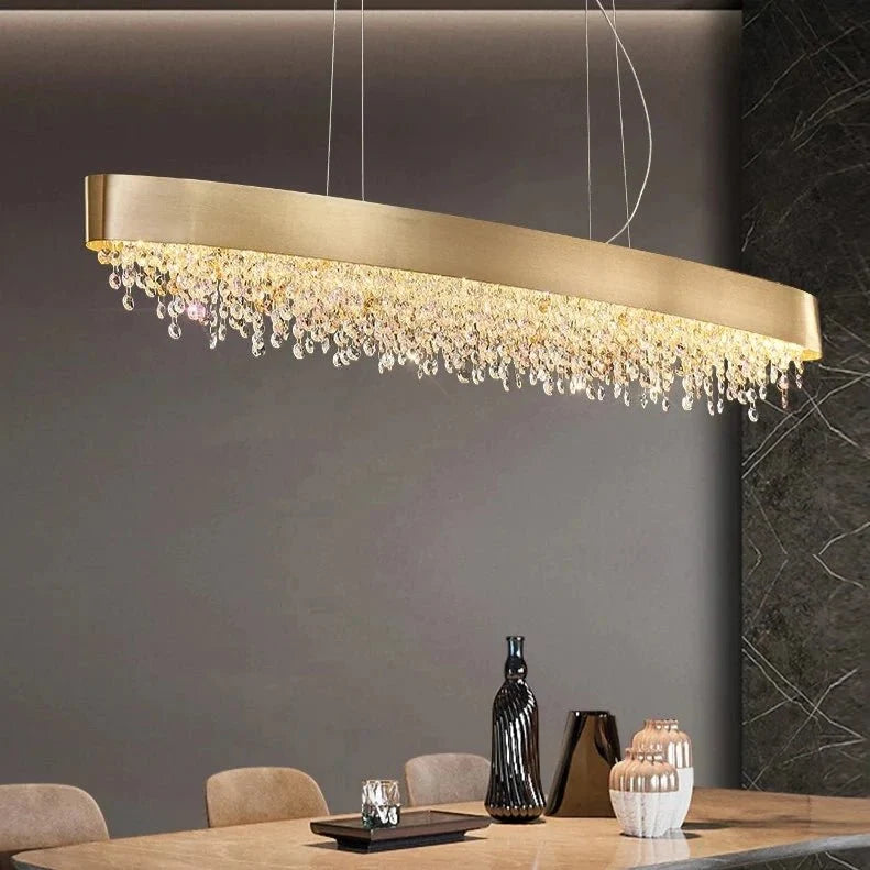 buyAlleri Modern Crystal Linear Chandelier in Brushed Stainless Steel - Morsale Main image