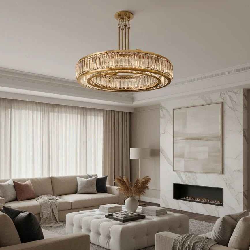 Romano crystal and brass chandelier full fixture view Main image