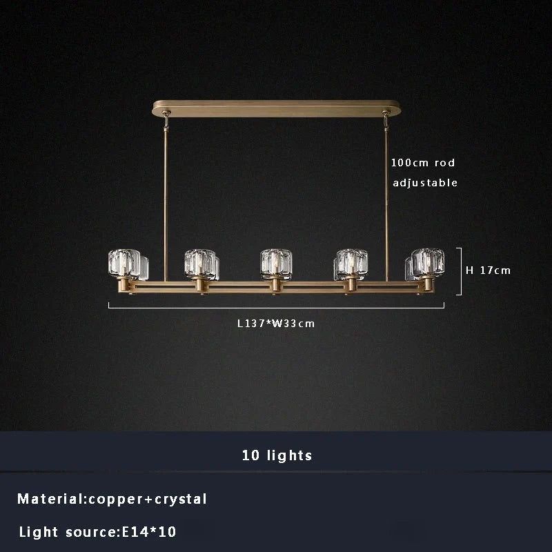 Ventoux linear crystal and brass chandelier full view