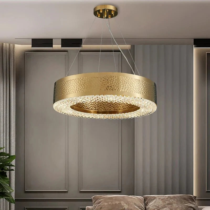 Alleri hammered gold crystal chandelier full view Main image