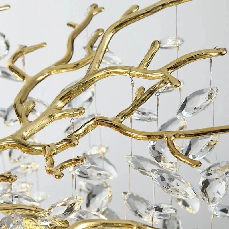 Albero modern crystal chandelier illuminated above a kitchen island
