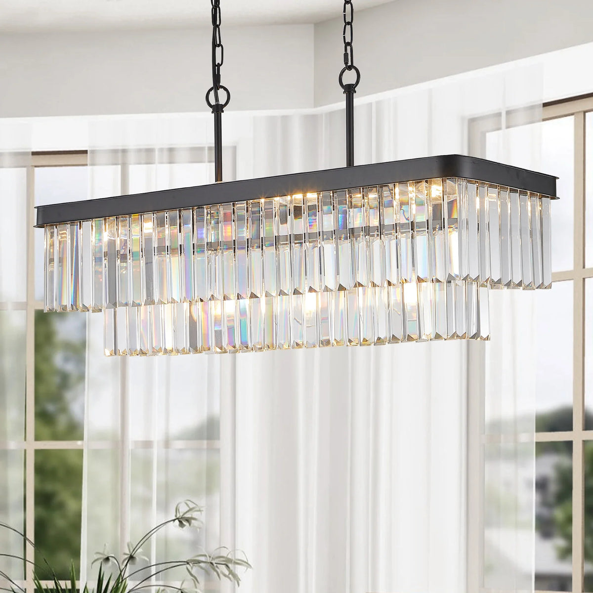 Detail of crystal on the Gio dining chandelier