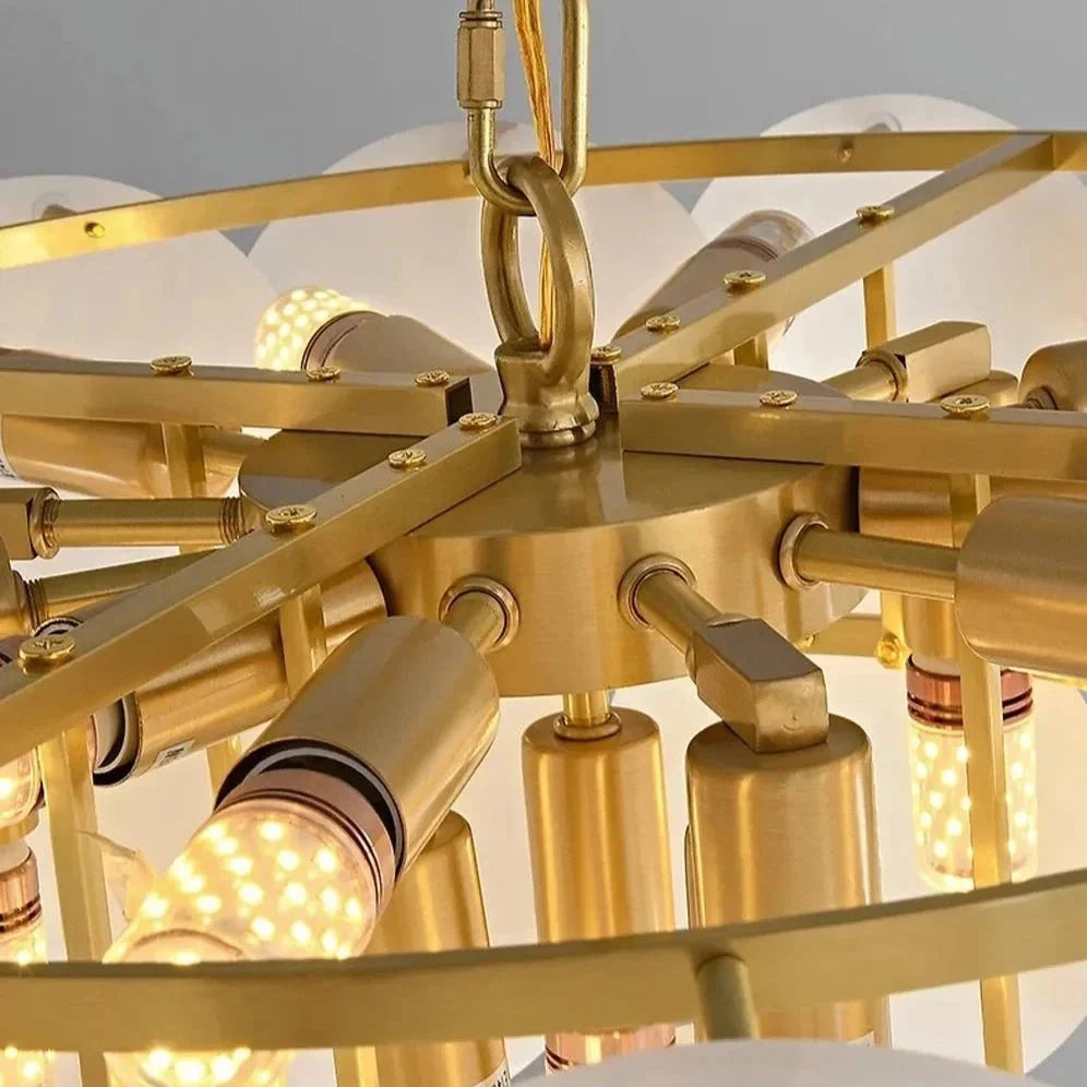 Bordwell marble chandelier warm glow through natural stone
