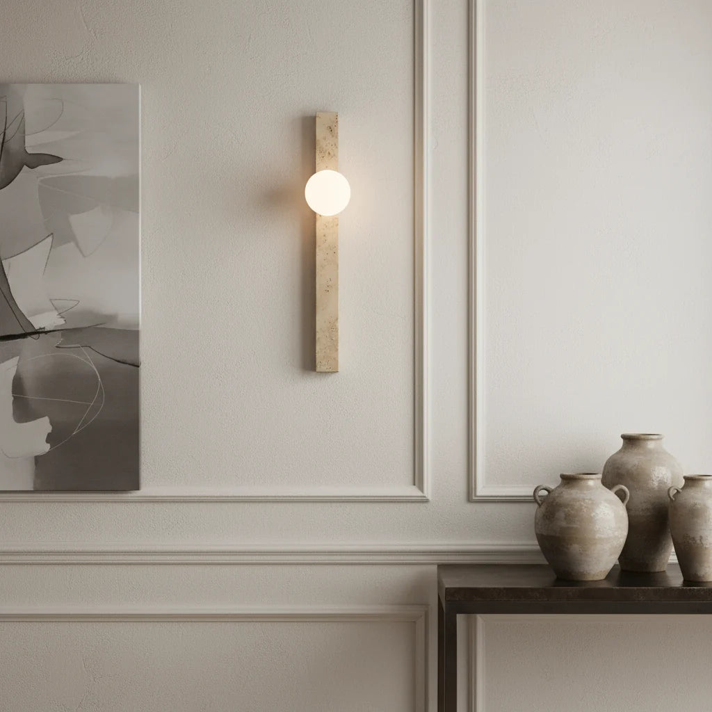 Verona travertine wall sconce full view Main image