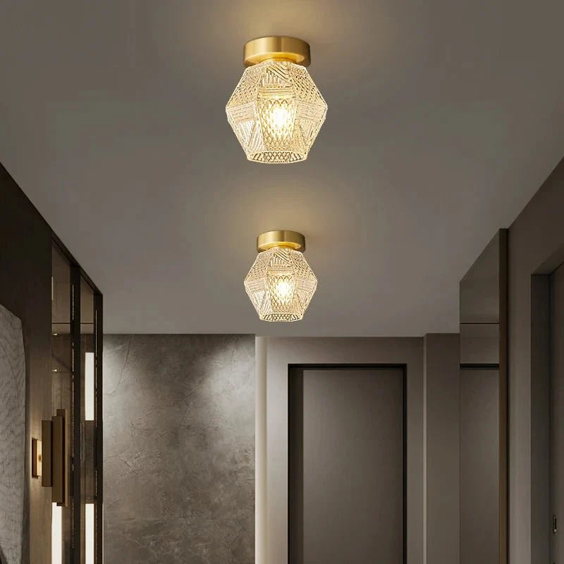 Palermo brass and glass ceiling light full view Main image
