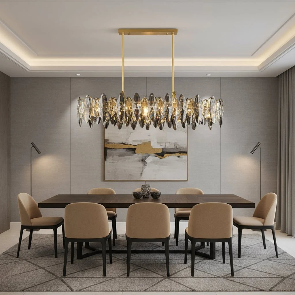 Lazzo crystal dining chandelier over a dining table Main image
