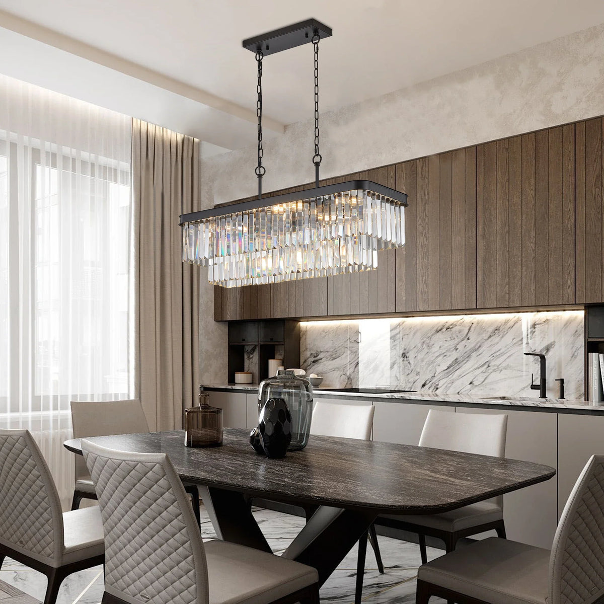 Gio crystal dining chandelier over a dining table Main image