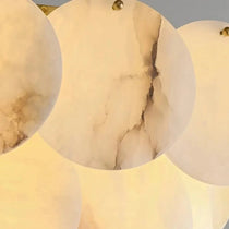 Detail of marble shades on the Bordwell chandelier