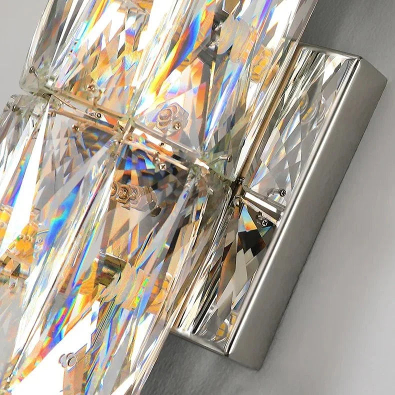 Detail of precision-cut crystal on the Bacci linear sconce