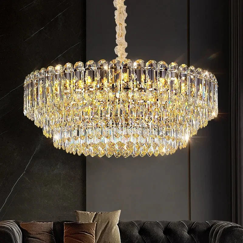 Gio crystal chandelier on electroplated stainless steel full view Main image