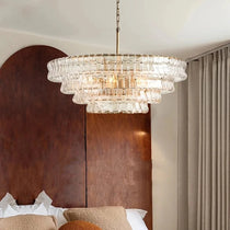 Riviera modern gold glass chandelier full view