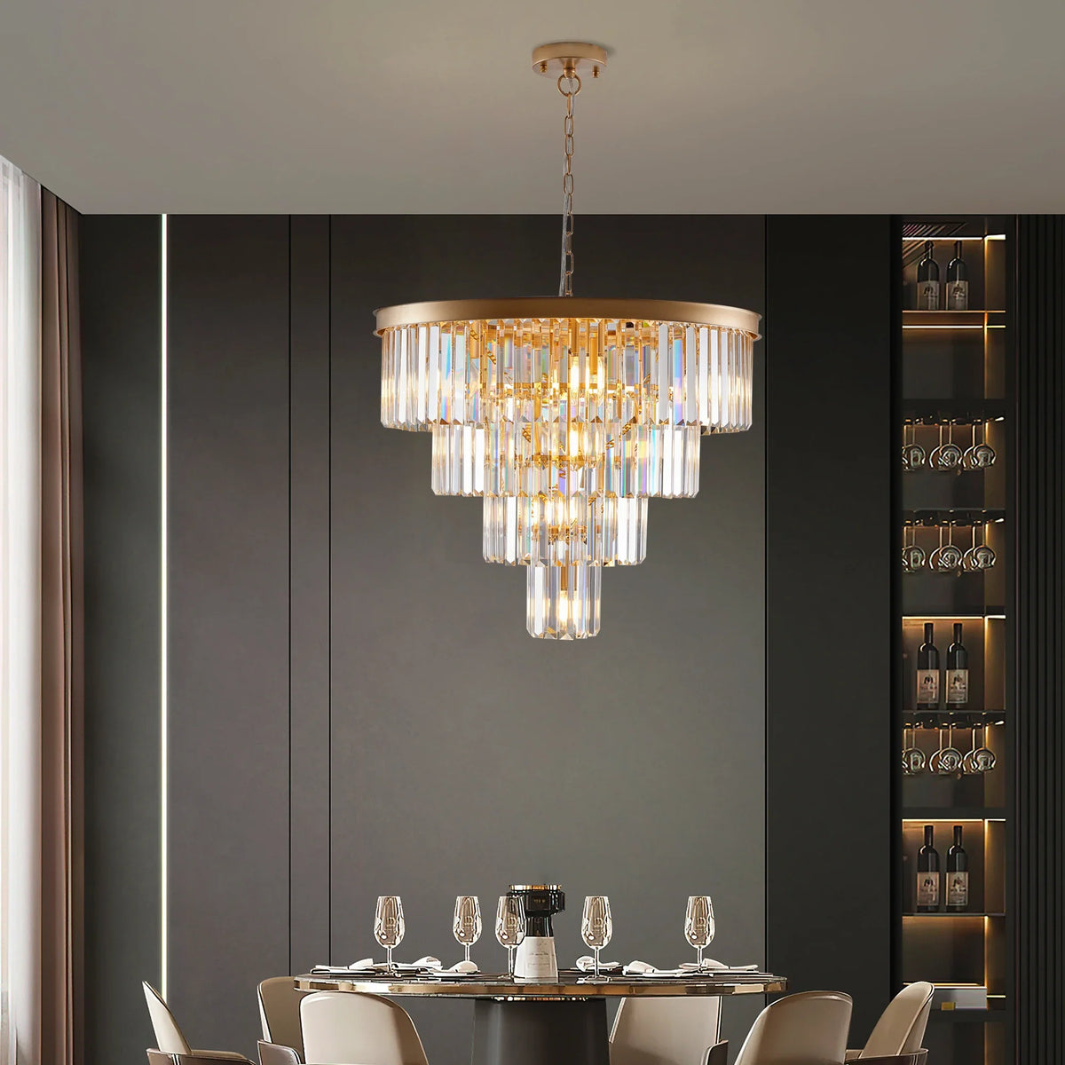 Gio 24-inch gold 4-tier crystal chandelier full view Main image