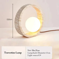 Modern travertine LED table lamp full view