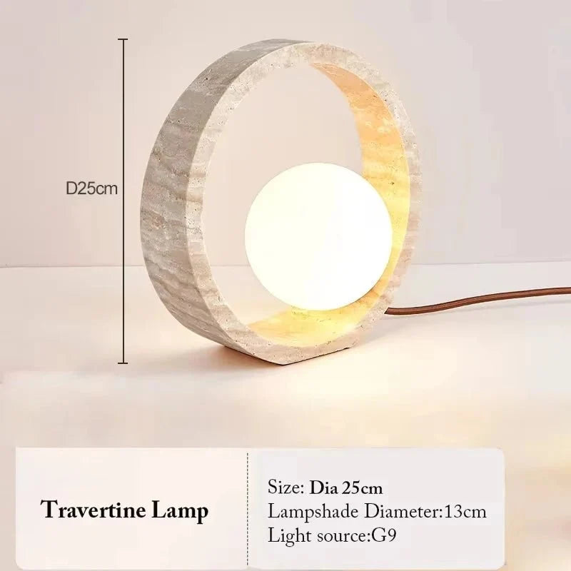 Modern travertine LED table lamp full view
