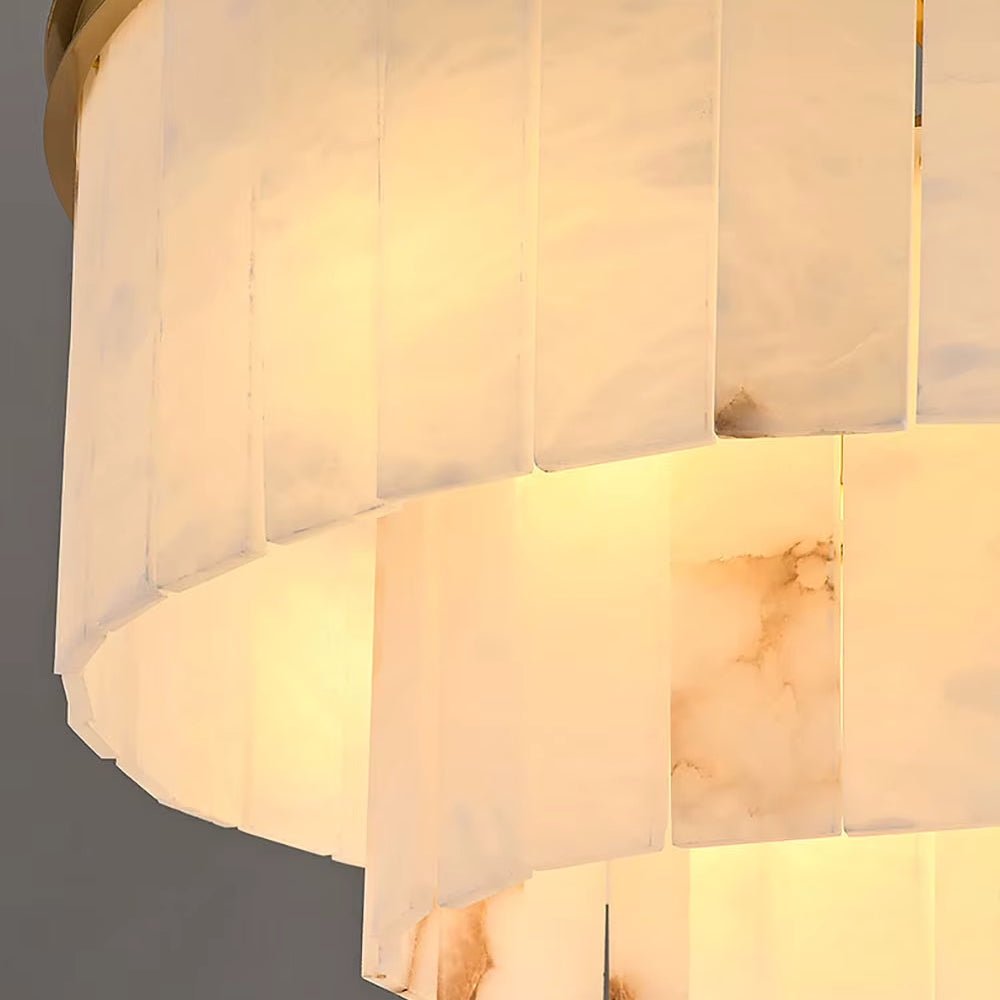 Detail of natural Spanish marble veining on the Berkley chandelier