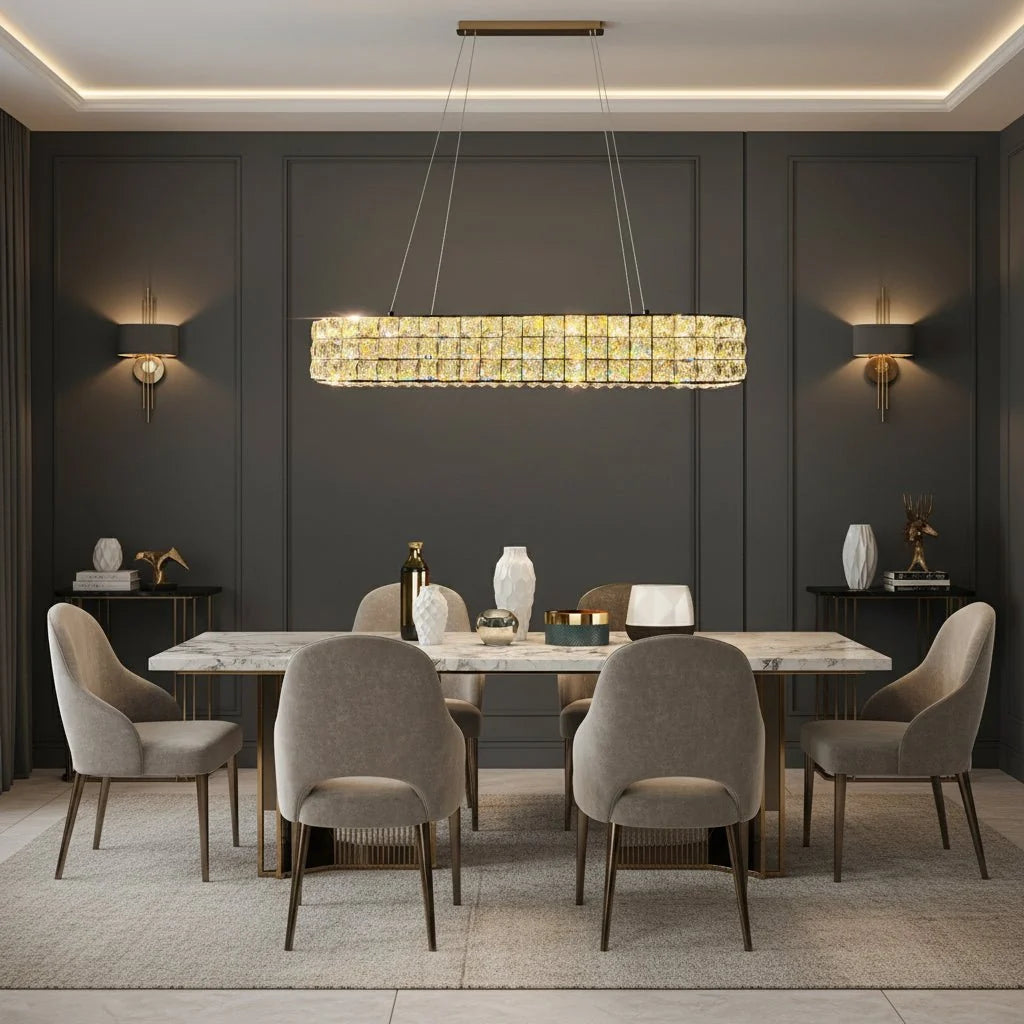 Bacci 47-inch gold crystal dining chandelier full view Main image