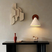 Siena travertine and wood wall sconce full view