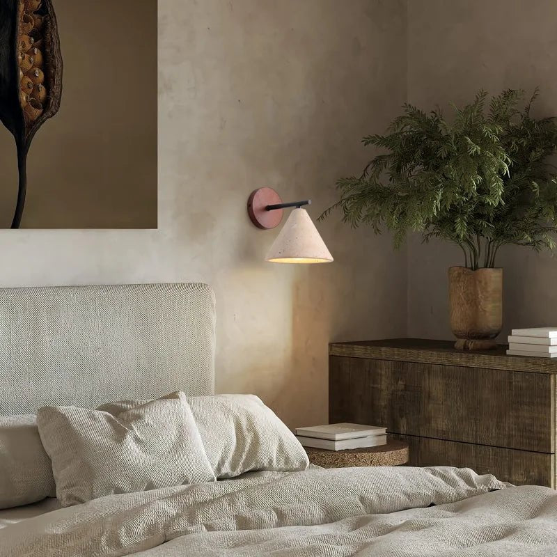 Detail of travertine and wood on the Siena sconce