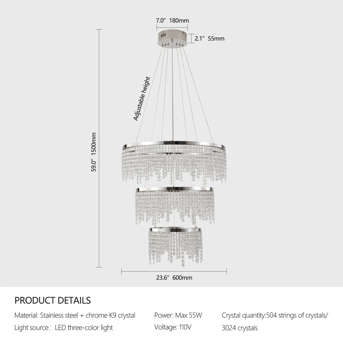 Detail of crystal on the Alleri foyer chandelier