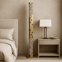 Aurelia crystal tower floor lamp illuminated in a living room