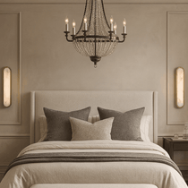 Detail of marble veining and brass on the Solari sconce