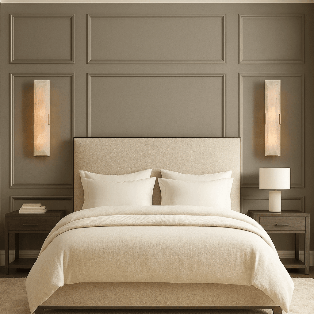 Brookhill calcite wall sconce illuminated