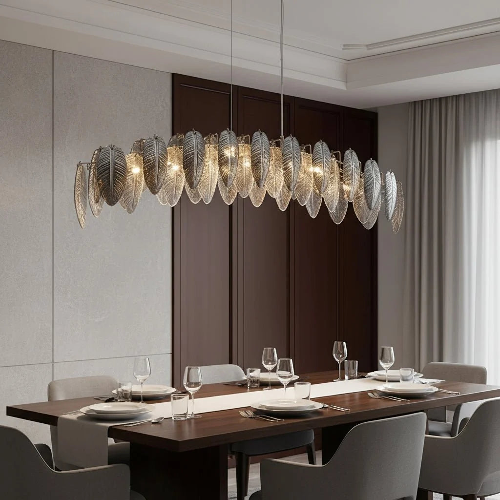 Giatti modern glass dining chandelier in gold over a table Main image