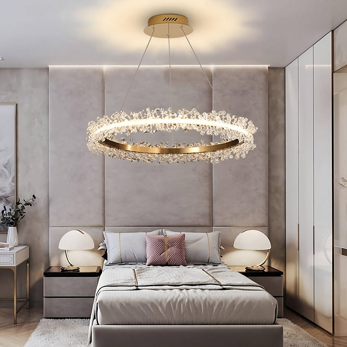 Capri brushed gold crystal ring ceiling light over a dining table Main image