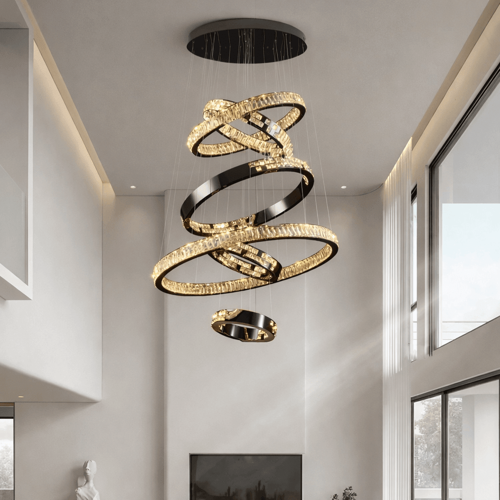 Langley six-ring crystal chandelier full cascading view Main image