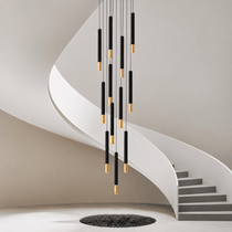 Linea black and gold LED tube chandelier full fixture view