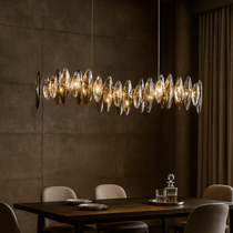 Detail of hand-set crystal on the Lazzo dining chandelier