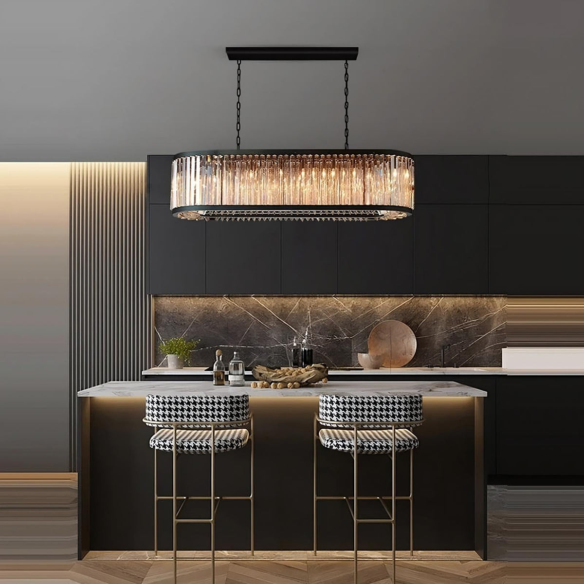 Gio amber crystal dining chandelier over a dining table Main image