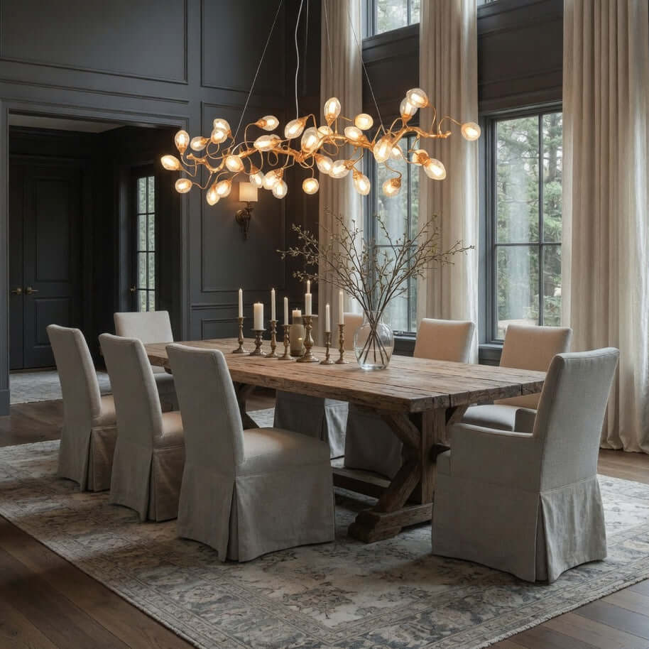 Albero brass branch chandelier over a dining table Main image