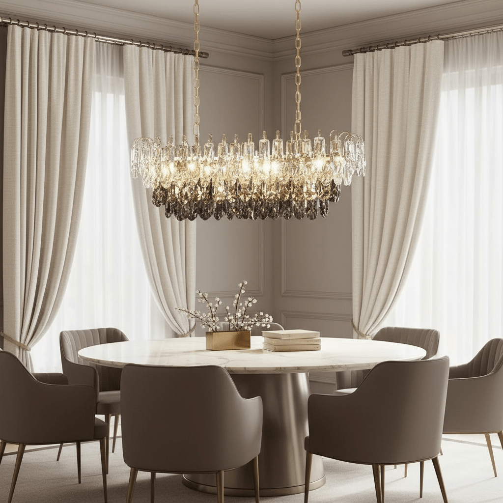 Langford crystal dining chandelier over a dining table Main image