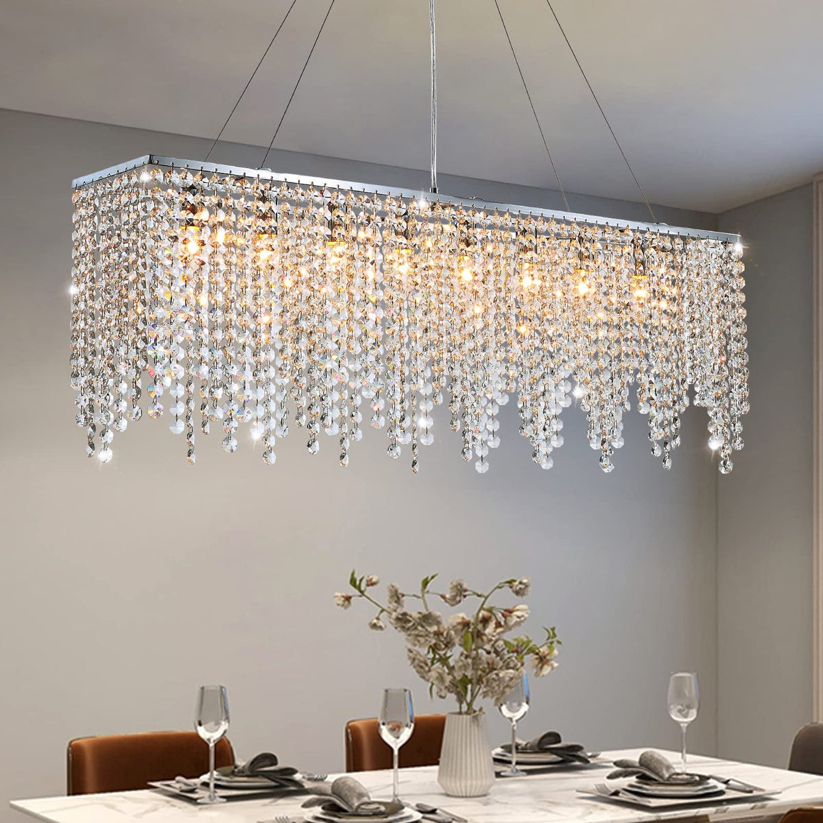Alleri 39-inch crystal dining chandelier on polished steel