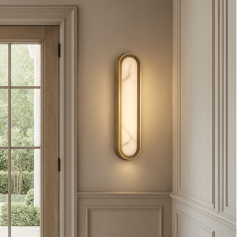 Solari natural marble and brass wall sconce full view Main image
