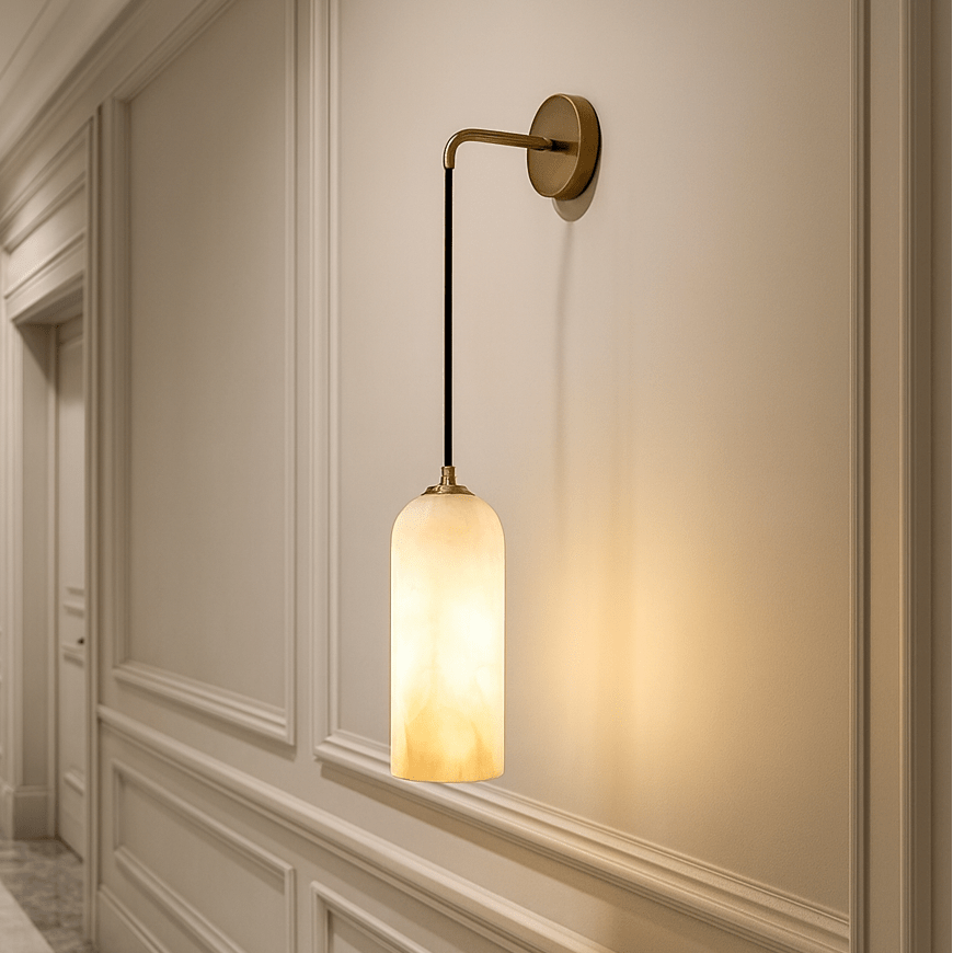 Mirasol natural Spanish marble wall sconce with brass accents Main image