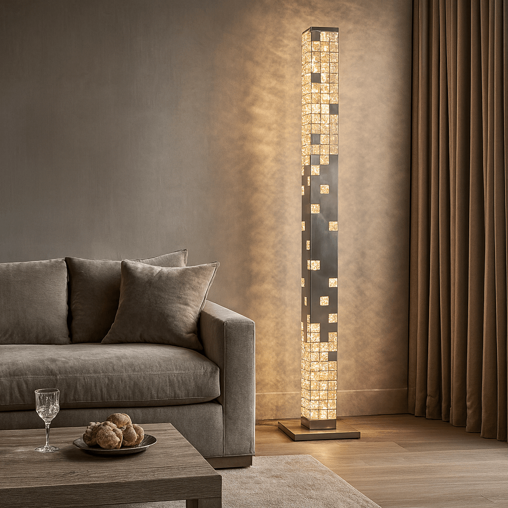 Detail of stacked crystal on the Aurelia floor lamp