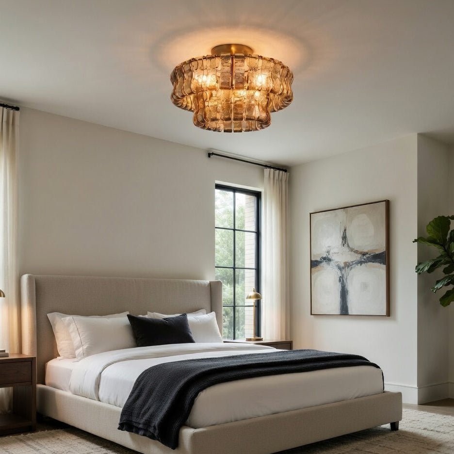 Riviera 20-inch smoke glass flush mount chandelier on a ceiling Main image