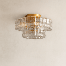 Detail of hand-cast glass panels on the Riviera flush mount