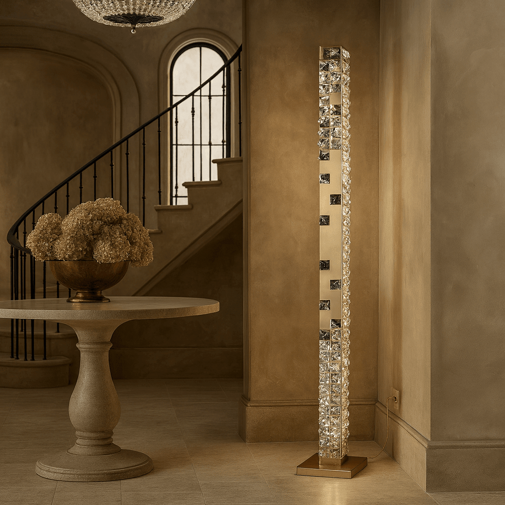 Aurelia crystal tower floor lamp in a modern interior