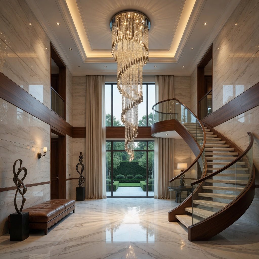 Cascara crystal staircase chandelier full cascading view Main image