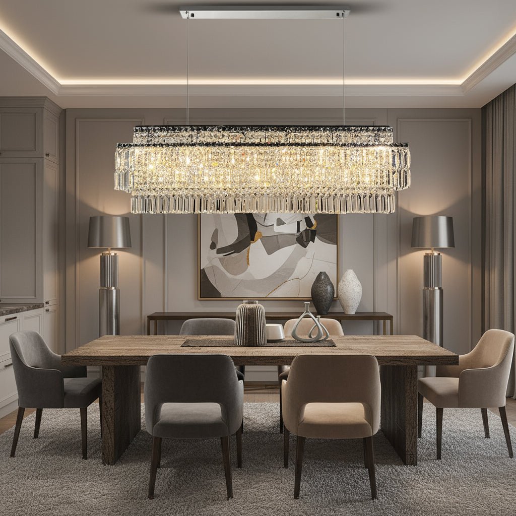 Stefano rectangular crystal dining chandelier in black